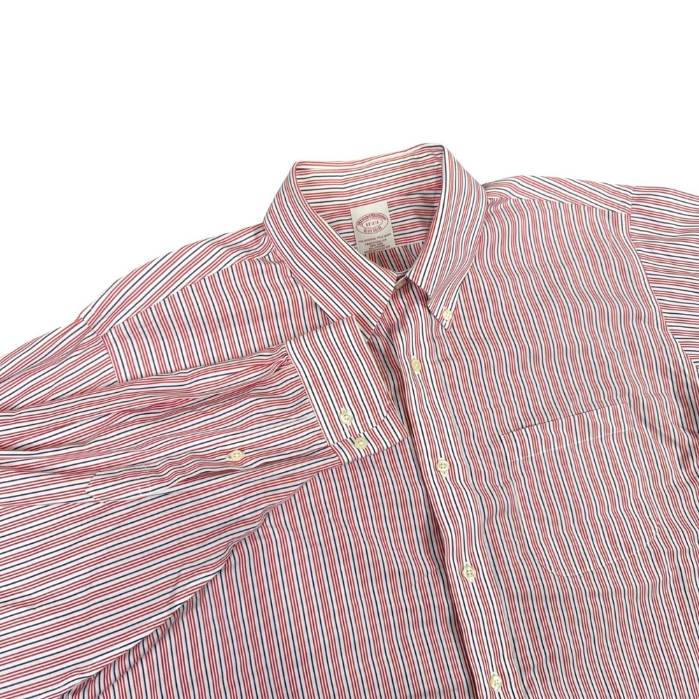 Brooks Brothers Original Polo Button Shirt Mens Red White Blue Stripe 17 2/3